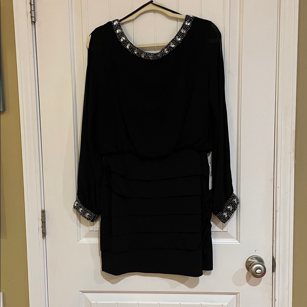 Black Dress with Silver and crystal Embellishments large from Dillards NWT